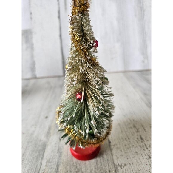 Vintage flocked mini bottle brush tree Garland ornament Xmas display decor - Picture 3 of 9